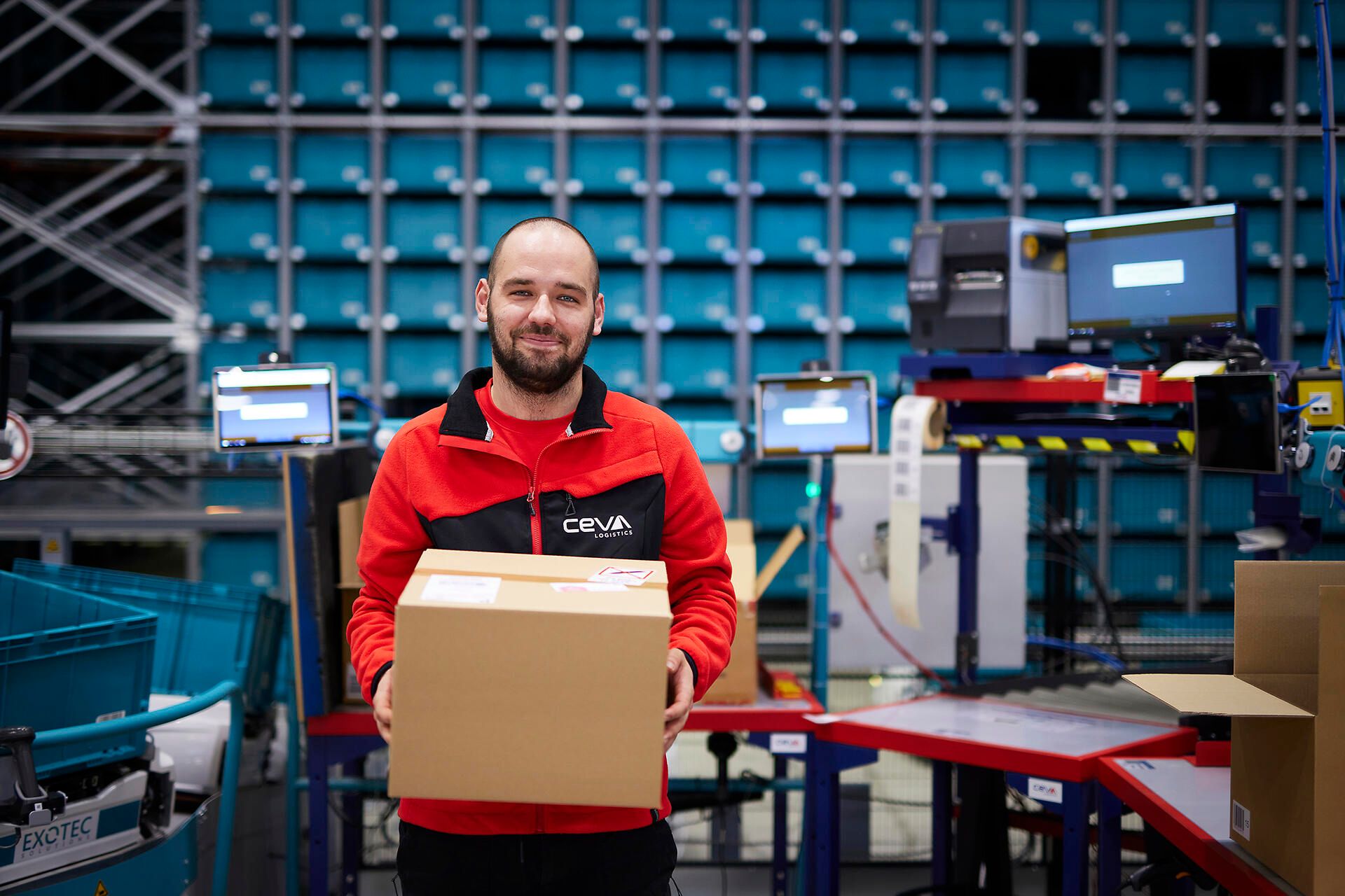 CEVA Logistics warehouse employee skypod